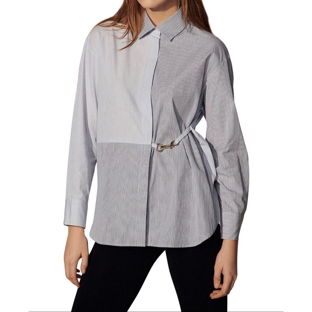 Sandro Paris Maddly Button Down Stripe Shirt with Gold Hook‎ *note
